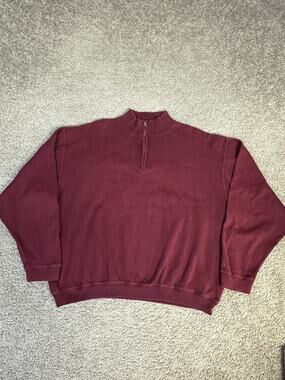 Cutter & Buck Sweater Mens XL Red 1/4 Zip Mock Neck Cotton Tight-Knit Pullover